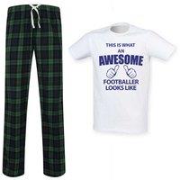 60 SECOND MAKEOVER Men's This Is What An Awesome Footballer Looks Like Tartan Pyjama Set in Green | Size: Small