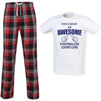 60 SECOND MAKEOVER Men's This Is What An Awesome Footballer Looks Like Tartan Pyjama Set in Red | Size: Large