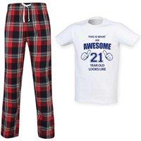 60 SECOND MAKEOVER Men's This Is What An Awesome 21 Year Old Looks Like Tartan Pyjama Set in Red | Size: 2XL