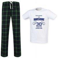 60 SECOND MAKEOVER Men's This Is What An Awesome 30 Year Old Looks Like Tartan Pyjama Set in Green | Size: Large