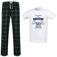 60 SECOND MAKEOVER Men's This Is What An Awesome 50 Year Old Looks Like Tartan Pyjama Set in Green | Size: 2XL