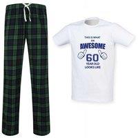 60 SECOND MAKEOVER Men's This Is What An Awesome 60 Year Old Looks Like Tartan Pyjama Set in Green | Size: XS