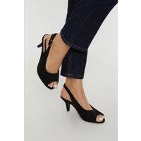Good For the Sole Women's : Wide Fit Evelyn Peep Toe Sling Back Heeled Sandals in Natural Black | Size: 4