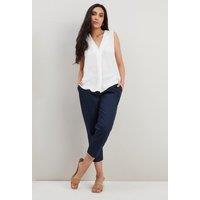 Wallis Women's Petite Stretch Capri Cropped Trousers in Navy | Size: 20
