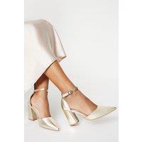 Dorothy Perkins Women's Blanche Ankle Strap Pointed High Block Heel Court Shoes in Gold | Size: 3