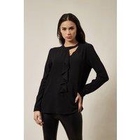 HOXTON GAL Women's Oversized Top Ruffle Front Relaxed Fit Blouse in Black | Size: 8-10
