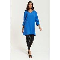 HOXTON GAL Women's Oversized Detailed Sleeves V Neck Tunic in Blue | Size: 8-10