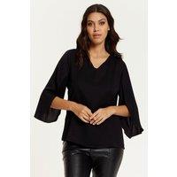 HOXTON GAL Women's Oversized V Neck Top with Split Sleeves in Black | Size: 8-10