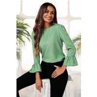 FS Collection Women's Frill Cuff Long Sleeve Blouse Top In Green Polka Dot | Size: 2XL