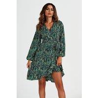 FS Collection Women's Wrap Top Midi Dress In Green | Size: XS