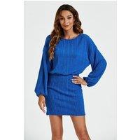 FS Collection Women's Long Sleeves Knit Mini Dress In Blue | Size: XL