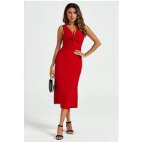 FS Collection Women's V Neck Knot Front Midi Dress In Red | Size: XS