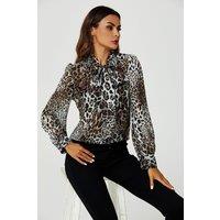 FS Collection Women's Tie Detail long sleeve Blouse Top In Beige | Size: XS