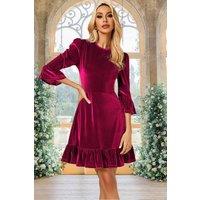 FS Collection Women's Velvet Frill Detail Mini Dress In Violet Red | Size: XL
