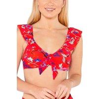 Beachcomber Women's Bardot Frill Tie Front Bikini Top in Red | Size: 14
