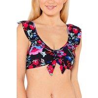 Beachcomber Women's Bardot Frill Tie Front Bikini Top in Black | Size: 14