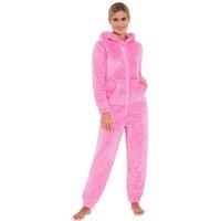 Love to Sleep Women's Fluffy Fleece Onesie in Bright Pink | Size: 12-14