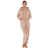 Love to Sleep Women's Fluffy Fleece Onesie in Beige | Size: 8-10