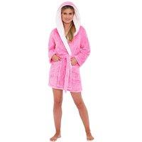 Love to Sleep Women's Fluffy Fleece Dressing Gown in Bright Pink | Size: 16-18