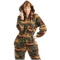 Camille Women's Luxury All In One Camouflage Print Hooded Fleece Onesie in Green | Size: 22-24