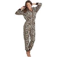 Camille Women's Supersoft Luxury Snow Leopard Print Hooded Onesie in Light Brown | Size: 14-16