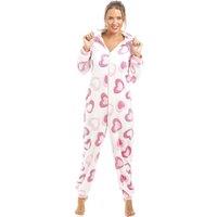Camille Women's Supersoft Fleece Heart Print Onesie in Pink | Size: 18-20