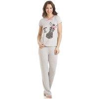 Camille Women's Zebra Motif Pyjama Set in Grey | Size: 18-20