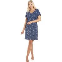 Camille Women's Rose Floral Print Cotton Summer Nightshirt in Navy | Size: 10-12