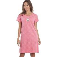 Camille Women's Owl Print Cotton Nightdress in Pink | Size: 14-16