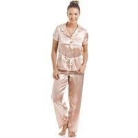 Camille Women's Short Sleeve Belted Satin Pyjama Set in Pale Pink | Size: 18