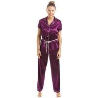 Camille Women's Short Sleeve Belted Satin Pyjama Set in Plum | Size: 14