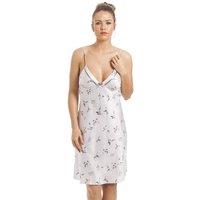 Camille Women's Humming Bird & Butterfly Print Satin Chemise in Light Grey | Size: 10