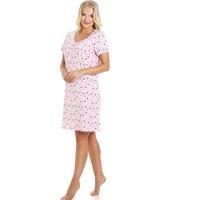 Camille Women's Multicoloured Polka Dot Cotton Summer Nightshirt in Pink | Size: 18-20
