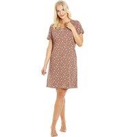 Camille Women's Multicoloured Polka Dot Cotton Summer Nightshirt in Taupe | Size: 14-16