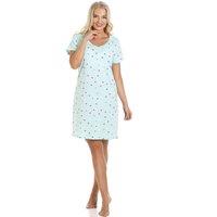 Camille Women's Multicoloured Heart Print Cotton Summer Nightshirt in Aqua | Size: 18-20