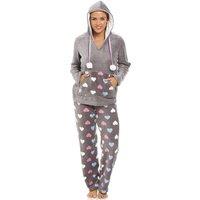 Camille Women's Multicoloured Heart Print Supersoft Pyjama Set in Grey | Size: 18-20
