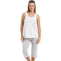 Camille Women's Lightweight Striped Cropped Pyjama Set in Light Grey | Size: 10-12