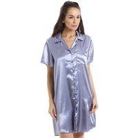 Camille Women's Luxurious Knee Length Satin Nightshirt in Silver | Size: 12