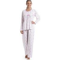 Camille Women's Classic Jersey Cotton Ditsy Floral Print Pyjama Set in Pink | Size: 20-22