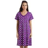 Camille Women's Polka Dot Print Cotton Summer Nightshirt in Purple | Size: 10-12