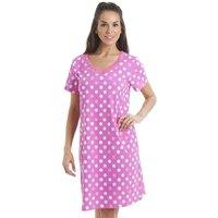 Camille Women's Polka Dot Print Cotton Summer Nightshirt in Pink | Size: 10-12