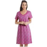 Camille Women's Multicoloured Star Print Cotton Summer Nightshirt in Fuchsia | Size: 14-16