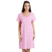Camille Women's Multicoloured Star Print Cotton Summer Nightshirt in Pink | Size: 10-12