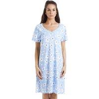 Camille Women's Floral Print Cotton Nightdress in Blue | Size: 10-12