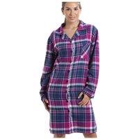 Camille Women's Wincy Checkered Long Sleeve Button Front Nightshirt in Blue | Size: 8-10