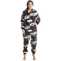 Camille Women's Snow Camouflage Supersoft Fleece Zip Front Hooded Onesie | Size: 18-20