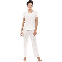 Camille Women's Glitter Heart Print Lightweight Pyjama Set in White | Size: 10-12