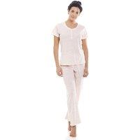 Camille Women's Glitter Heart Print Lightweight Pyjama Set in Pale Pink | Size: 10-12