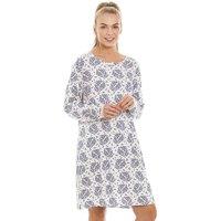 Camille Women's Blue Floral & Leaf Lightweight White Nightdress | Size: 14-16