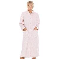 Camille Women's Classic Supersoft Diamond Print Button Up Housecoat in Baby Pink | Size: 10-12